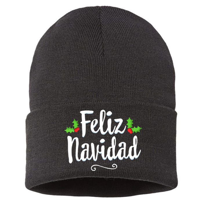 Retro Vintage Christmas Feliz Navidad Mexican Spanish Xmas Gift Sustainable Knit Beanie