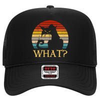 Retro Vintage Cat What? Funny Black Cat, Murderous Cat High Crown Mesh Back Trucker Hat