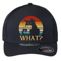 Retro Vintage Cat What? Funny Black Cat, Murderous Cat Flexfit Unipanel Trucker Cap