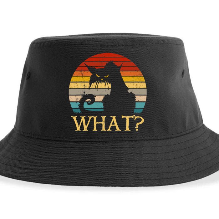 Retro Vintage Cat What? Funny Black Cat, Murderous Cat Sustainable Bucket Hat