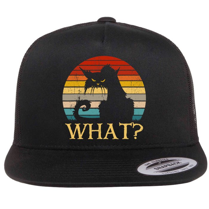 Retro Vintage Cat What? Funny Black Cat, Murderous Cat Flat Bill Trucker Hat