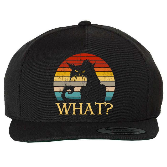 Retro Vintage Cat What? Funny Black Cat, Murderous Cat Wool Snapback Cap