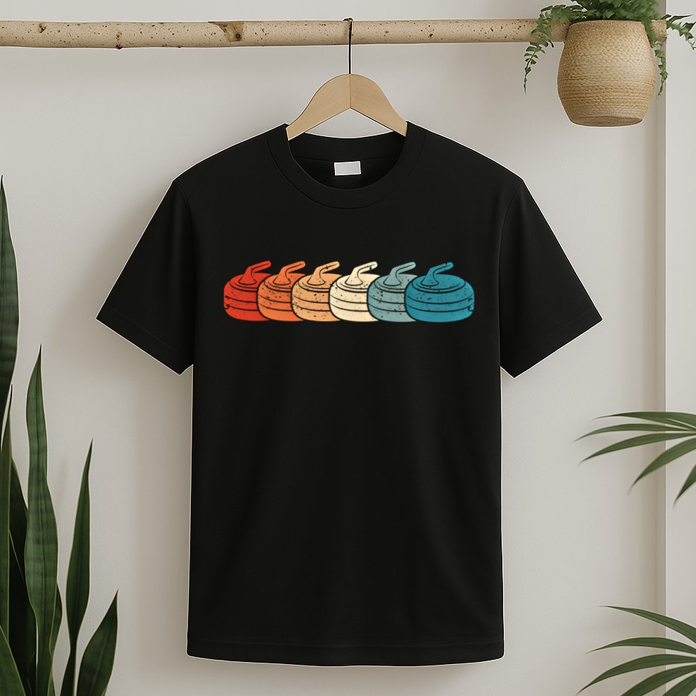 Retro Vintage Curling Player Curler Winter Ice Sports Stones Gift T-Shirt