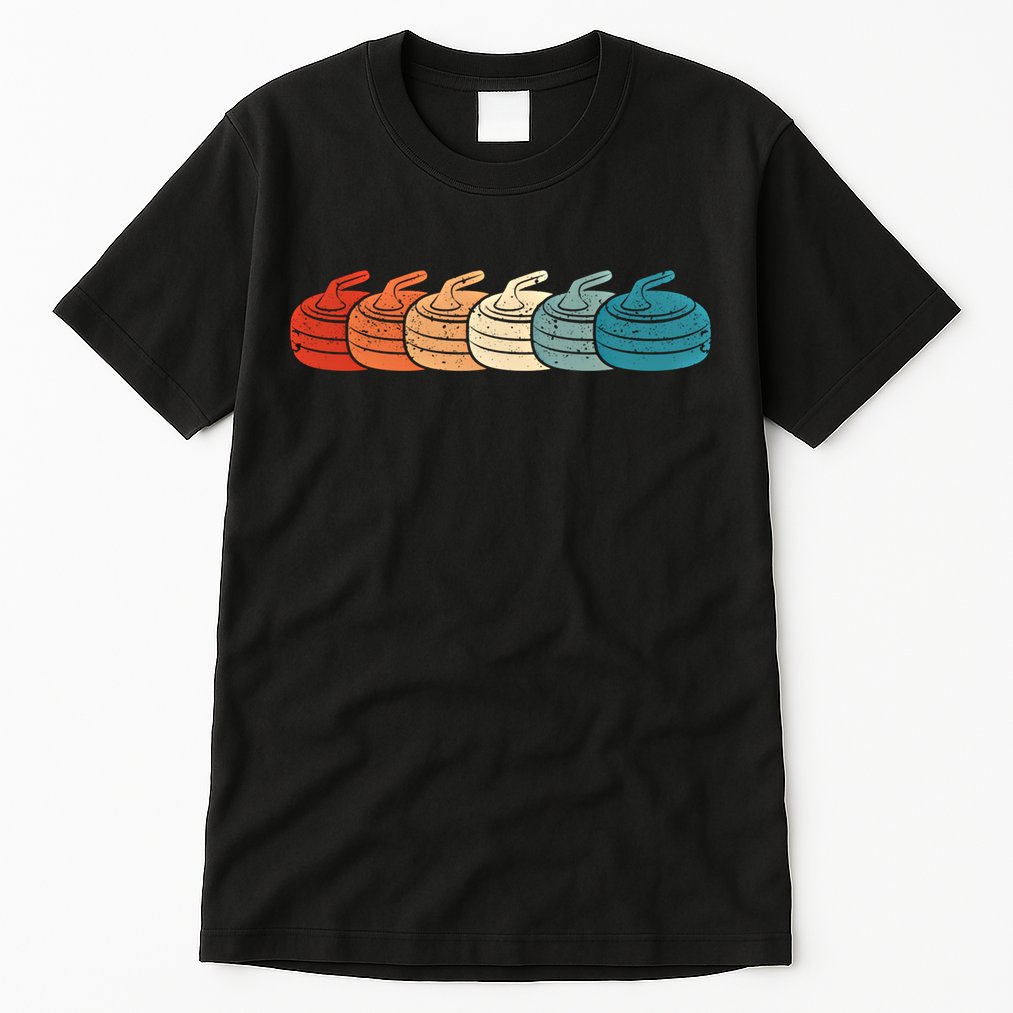 Retro Vintage Curling Player Curler Winter Ice Sports Stones Gift Tall T-Shirt