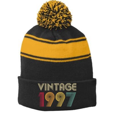 Retro Vintage Classic 1997 27th Birthday Gift 27 Years Old Stripe Pom Pom Beanie