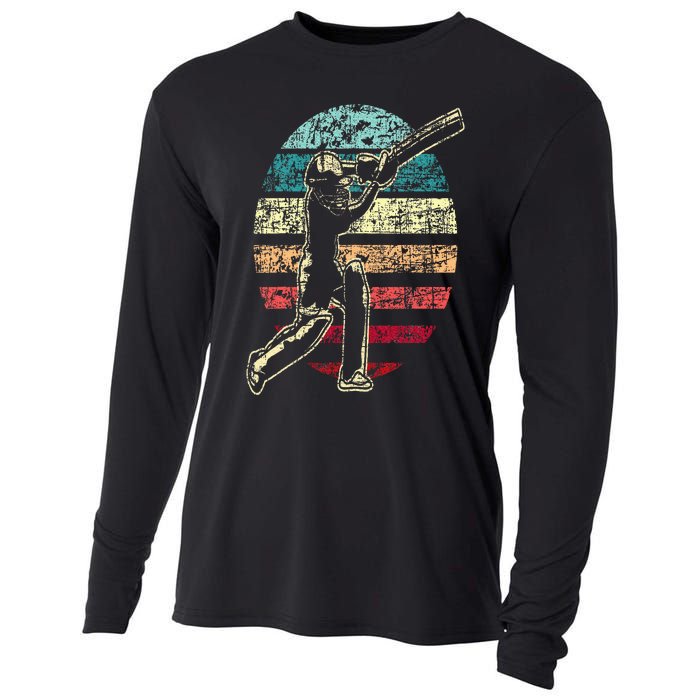 Retro Vintage Cricket Game Cricketer Cricketing Batting Cooling Performance Long Sleeve Crew