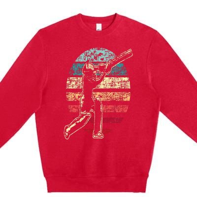 Retro Vintage Cricket Game Cricketer Cricketing Batting Premium Crewneck Sweatshirt