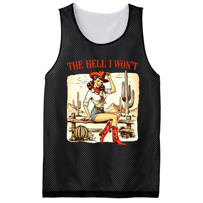 Retro Vintage Cowgirl The Hell I WonT Mesh Reversible Basketball Jersey Tank