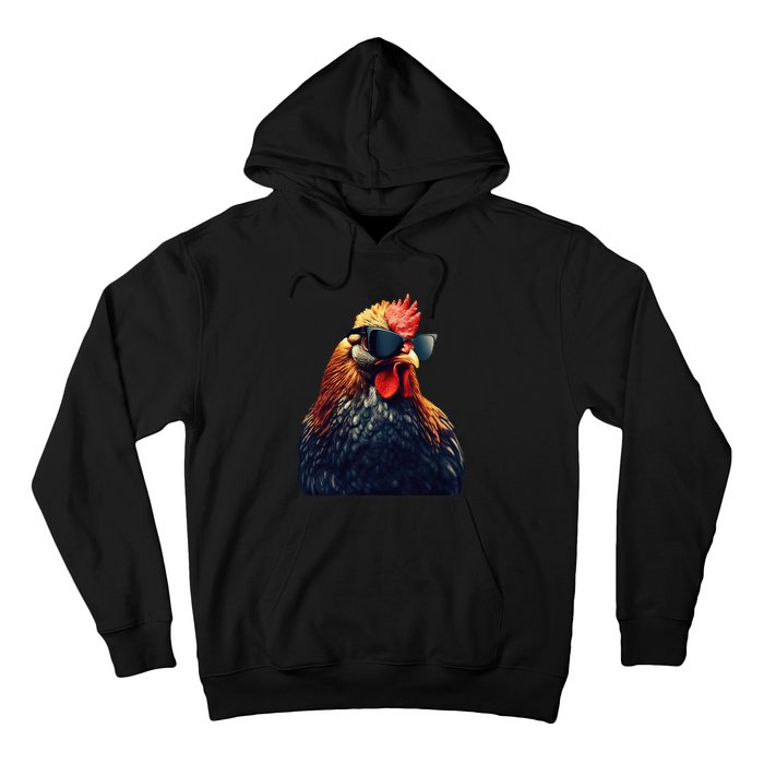 Retro Vintage Chicken Cool Rooster Wearing Sunglasses Hoodie