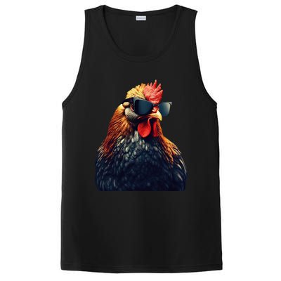 Retro Vintage Chicken Cool Rooster Wearing Sunglasses PosiCharge Competitor Tank