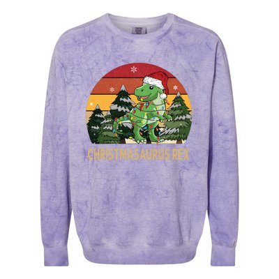 Retro Vintage Christmasaurus Rex Dinosaur Merry Christmas Colorblast Crewneck Sweatshirt