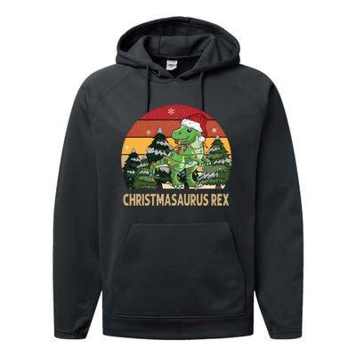 Retro Vintage Christmasaurus Rex Dinosaur Merry Christmas Performance Fleece Hoodie