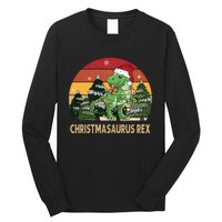 Retro Vintage Christmasaurus Rex Dinosaur Merry Christmas Long Sleeve Shirt