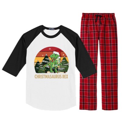 Retro Vintage Christmasaurus Rex Dinosaur Merry Christmas Raglan Sleeve Pajama Set