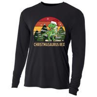 Retro Vintage Christmasaurus Rex Dinosaur Merry Christmas Cooling Performance Long Sleeve Crew