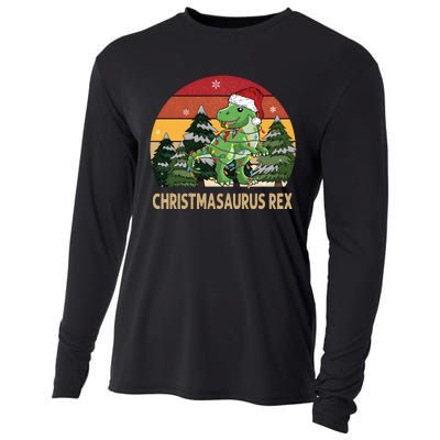 Retro Vintage Christmasaurus Rex Dinosaur Merry Christmas Cooling Performance Long Sleeve Crew