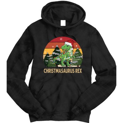 Retro Vintage Christmasaurus Rex Dinosaur Merry Christmas Tie Dye Hoodie