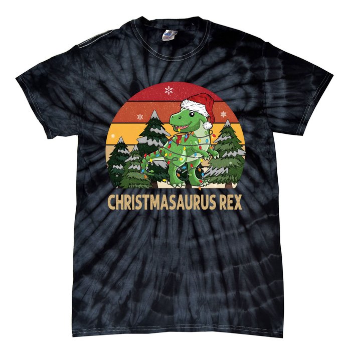 Retro Vintage Christmasaurus Rex Dinosaur Merry Christmas Tie-Dye T-Shirt