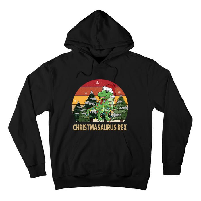 Retro Vintage Christmasaurus Rex Dinosaur Merry Christmas Tall Hoodie