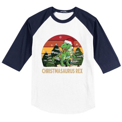 Retro Vintage Christmasaurus Rex Dinosaur Merry Christmas Baseball Sleeve Shirt