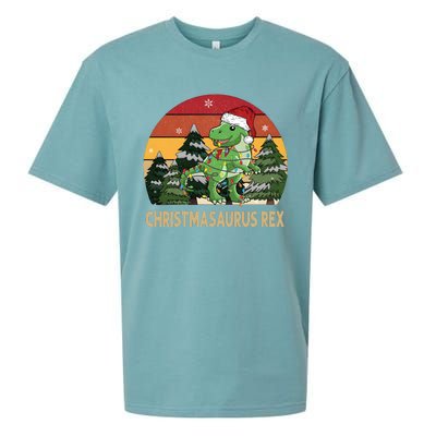 Retro Vintage Christmasaurus Rex Dinosaur Merry Christmas Sueded Cloud Jersey T-Shirt