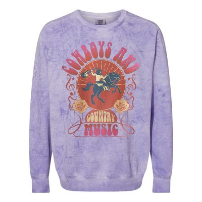 Retro Vintage Cow And Country Music Western Cowgirl Colorblast Crewneck Sweatshirt