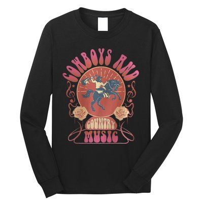 Retro Vintage Cow And Country Music Western Cowgirl Long Sleeve Shirt