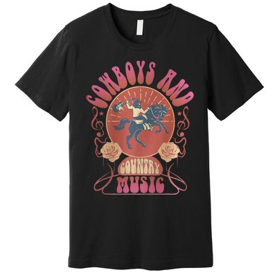 Retro Vintage Cow And Country Music Western Cowgirl Premium T-Shirt