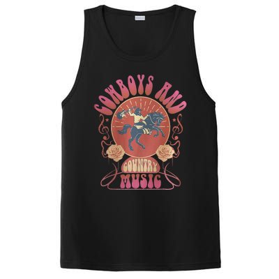 Retro Vintage Cow And Country Music Western Cowgirl PosiCharge Competitor Tank