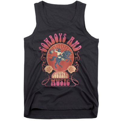 Retro Vintage Cow And Country Music Western Cowgirl Tank Top