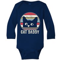 Retro Vintage Cat Daddy Funny Cat Dad Gifts Father's Day Baby Long Sleeve Bodysuit