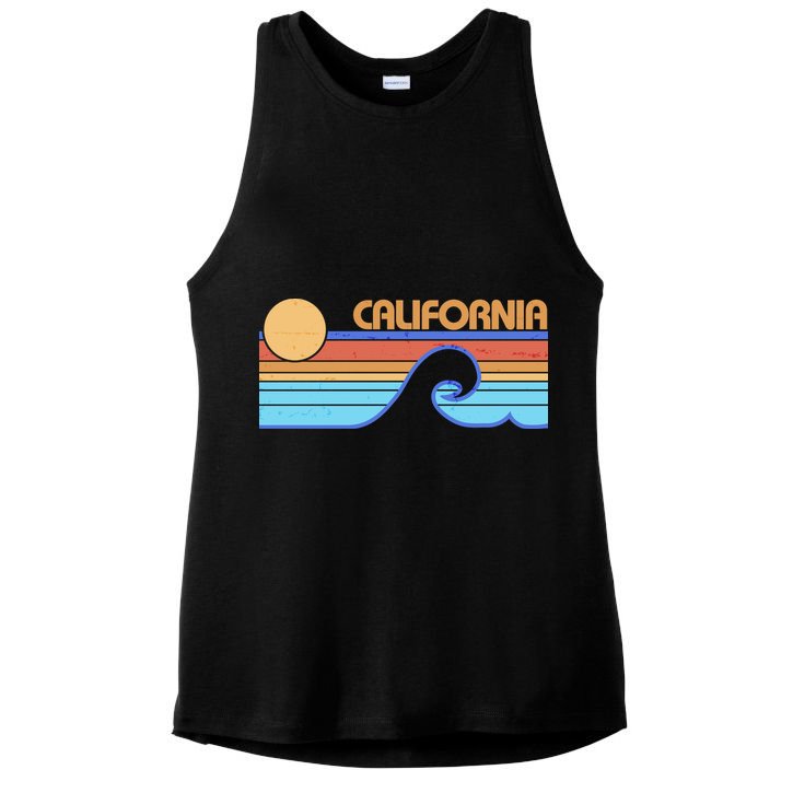 Retro Vintage California Sunset Wave Ladies PosiCharge Tri-Blend Wicking Tank