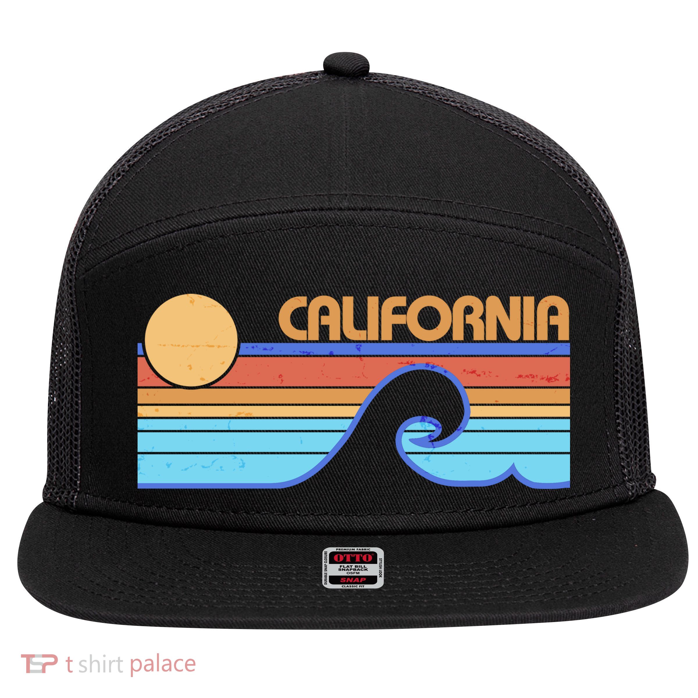 Retro Vintage California Sunset Wave 7 Panel Mesh Trucker Snapback Hat
