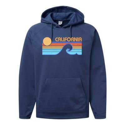 Retro Vintage California Sunset Wave Performance Fleece Hoodie