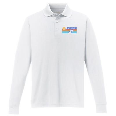 Retro Vintage California Sunset Wave Performance Long Sleeve Polo