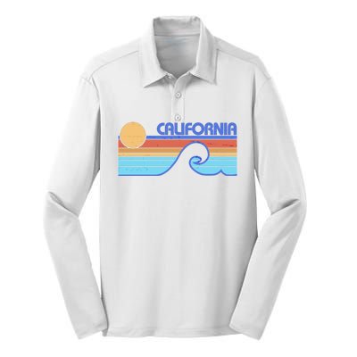 Retro Vintage California Sunset Wave Silk Touch Performance Long Sleeve Polo