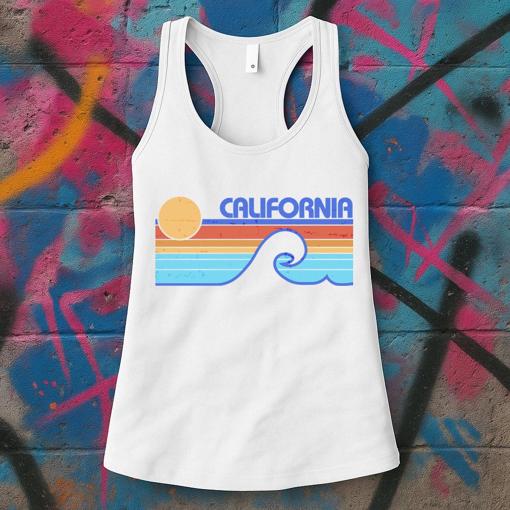 Retro Vintage California Sunset Wave Womens Tank Top
