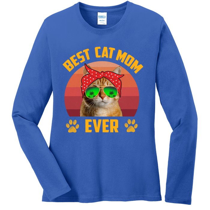 Retro Vintage Cat Mom Funny Mother's Day Best Cat Mom Ever Funny Gift Ladies Long Sleeve Shirt