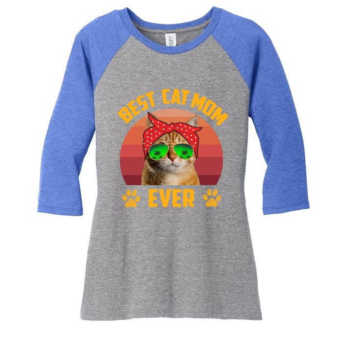 Retro Vintage Cat Mom Funny Mother's Day Best Cat Mom Ever Funny Gift Women's Tri-Blend 3/4-Sleeve Raglan Shirt