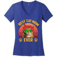 Retro Vintage Cat Mom Funny Mother's Day Best Cat Mom Ever Funny Gift Women's V-Neck T-Shirt