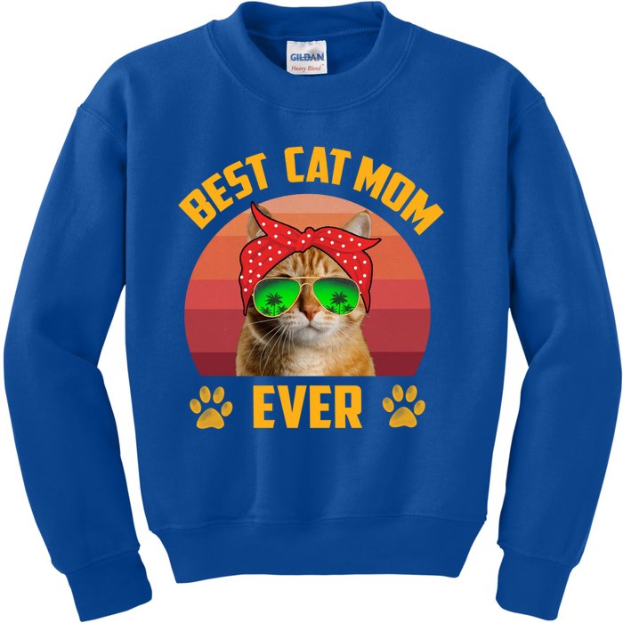 Retro Vintage Cat Mom Funny Mother's Day Best Cat Mom Ever Funny Gift Kids Sweatshirt