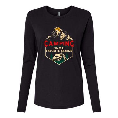 Retro Vintage Camping Is My Favorite Season Gift Womens Cotton Relaxed Long Sleeve T-Shirt