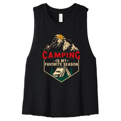 Retro Vintage Camping Is My Favorite Season Gift Women's Racerback Cropped Tank