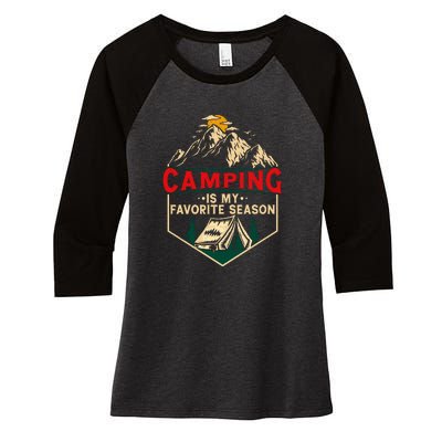 Retro Vintage Camping Is My Favorite Season Gift Women's Tri-Blend 3/4-Sleeve Raglan Shirt