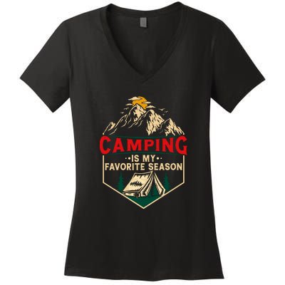 Retro Vintage Camping Is My Favorite Season Gift Women's V-Neck T-Shirt