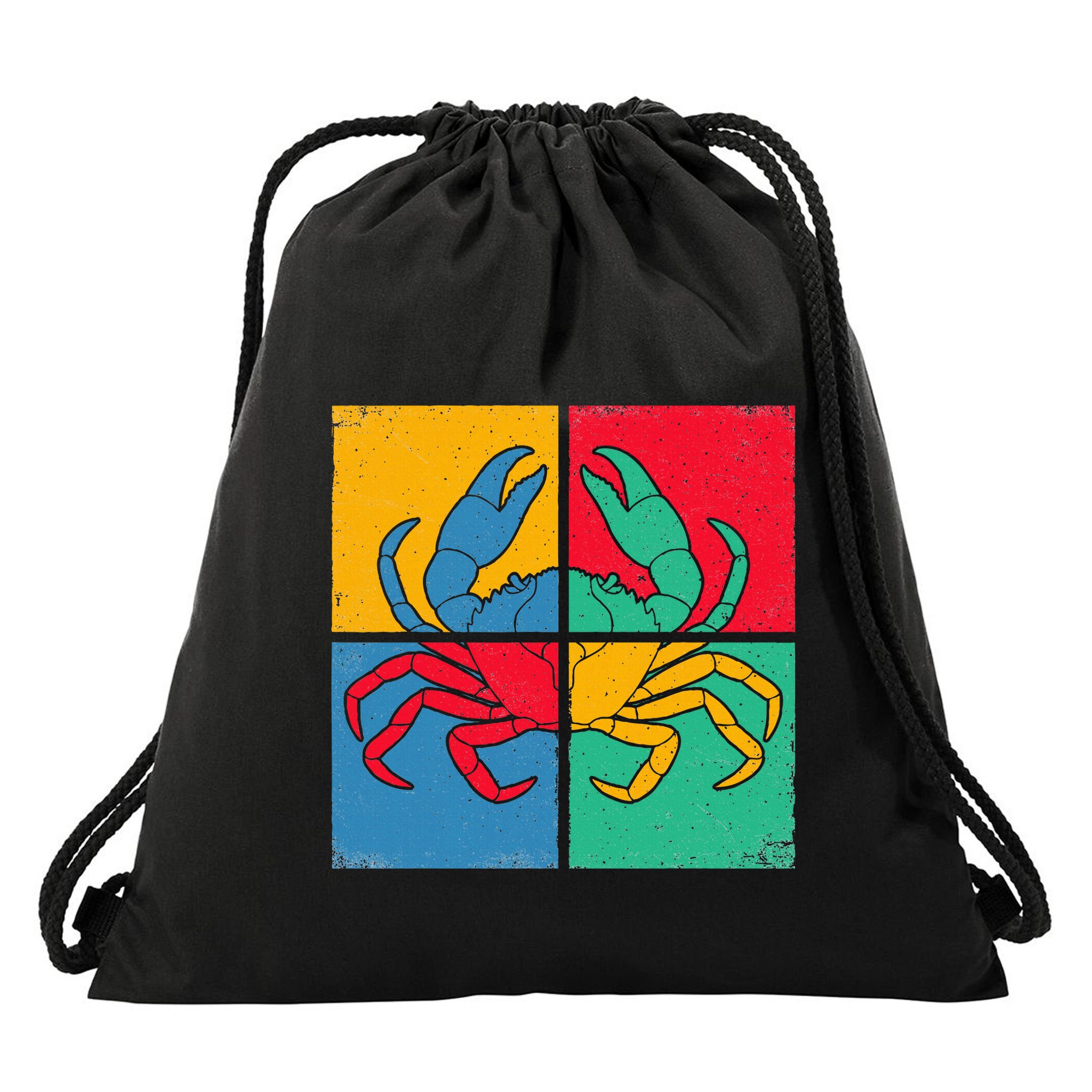 Retro Vintage Crab Crustacean Sea Seafood Crabber Crabbing Drawstring Bag
