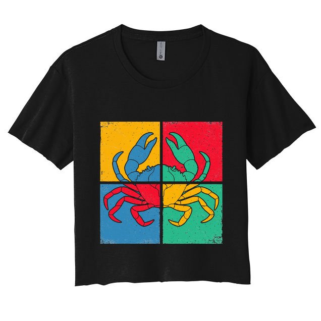 Retro Vintage Crab Crustacean Sea Seafood Crabber Crabbing Women's Crop Top Tee