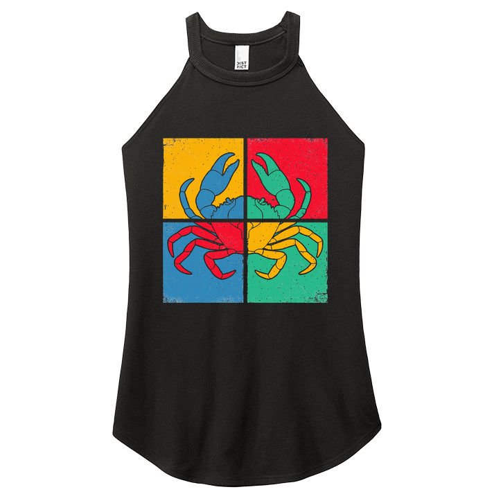 Retro Vintage Crab Crustacean Sea Seafood Crabber Crabbing Women's Perfect Tri Rocker Tank