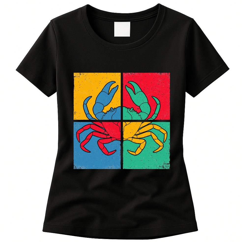 Retro Vintage Crab Crustacean Sea Seafood Crabber Crabbing Womens T-Shirt