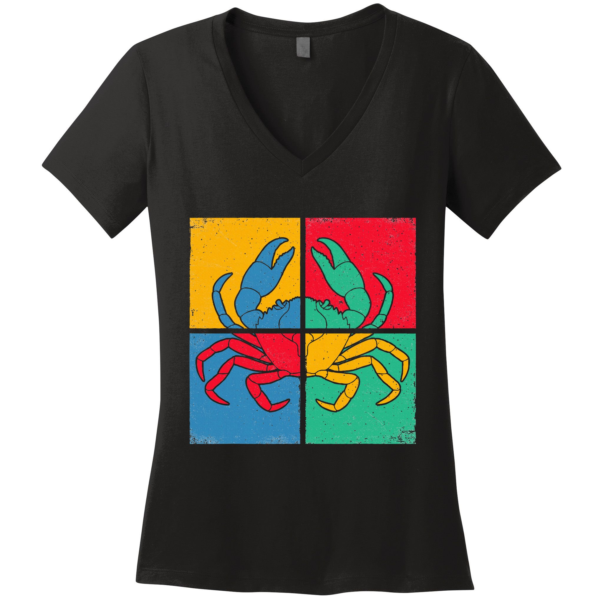 Retro Vintage Crab Crustacean Sea Seafood Crabber Crabbing Women's V-Neck T-Shirt